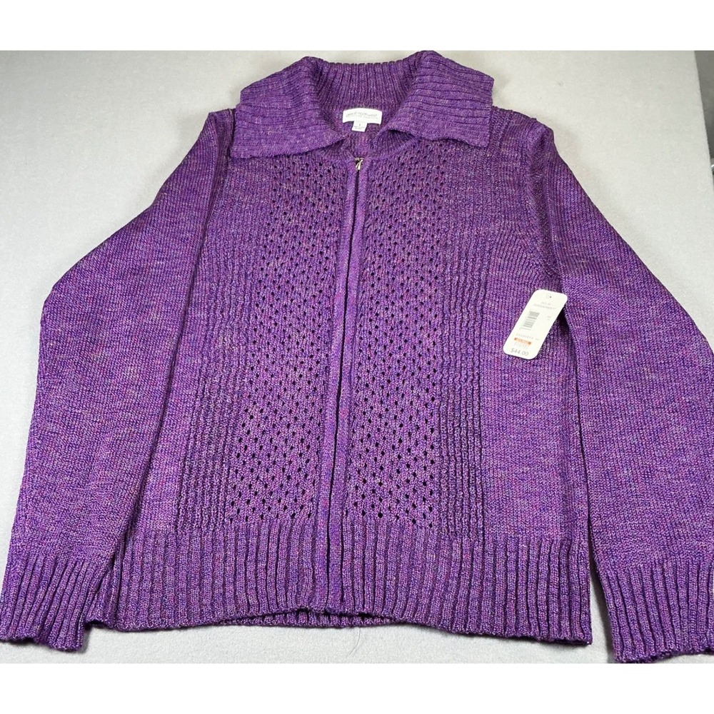 Great Northwest Womens L Purple Zip Cardigan Sweater NWT Open Knit‎